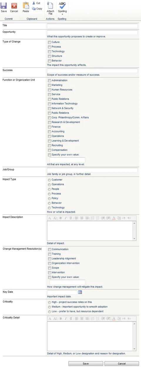 Checkbox sample of impact analysis to use in SharePoint by Toby Elwin impact analysis checkbox template for SharePoint by Toby Elwin